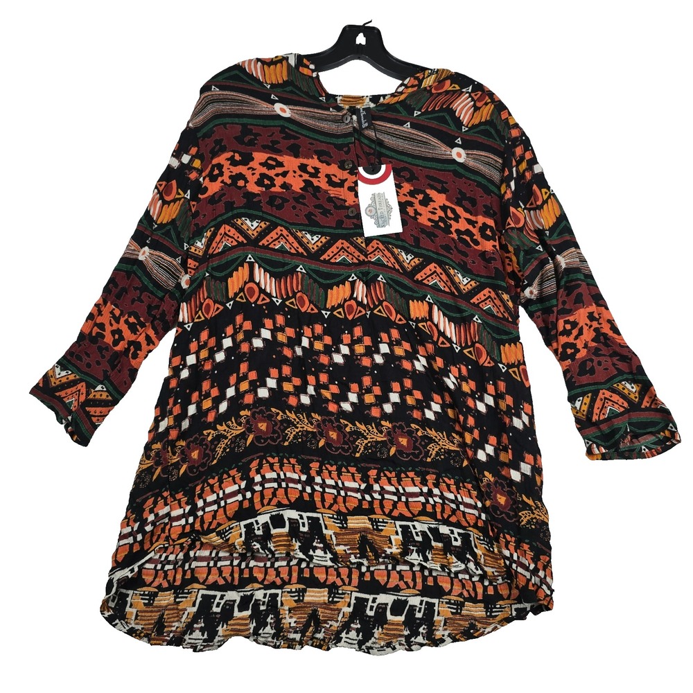 Sacred Threads Long Sleeve Women's Blouse Top One‎ Size Boho Orange Green New